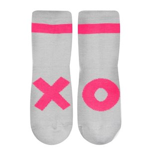 Beau Loves Dove Grey Ankle Socks - Neon Pink XO