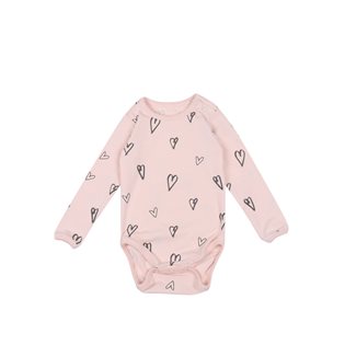 Hearts AOP Baby Body LS - Soft Pink