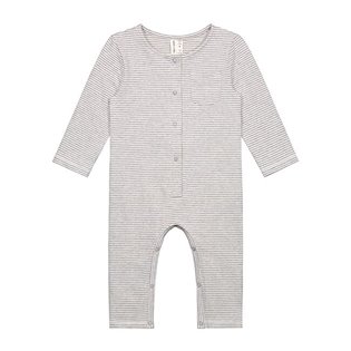 Baby L/S Playsuit - Grey Melange/Cream Stripe
