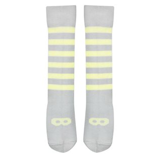 Beau Loves Dove Grey Knee High Socks - Pale Lemon Mask & Stripe