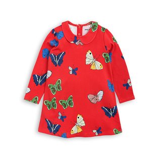 Butterflies Collar Dress - Red