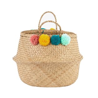 Pom Pom Basket - Teal, Pink, Yellow & Mint