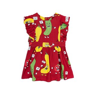 Veggie Woven Ruffled Dress - Red