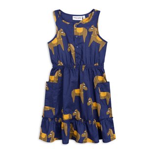 Horse Woven Flounce Dress - Navy