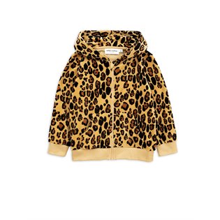 Leopard Velour Zip Hoodie - Beige