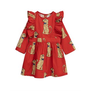 Spaniels Woven Ruffled Dress - Red
