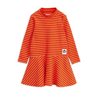 Stripe Rib Turtleneck Dress - Red