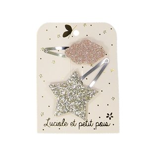 Star And Cloud Hair Clips - Gold - Pink