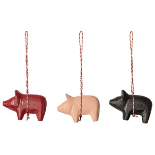 Mini Pig Wooden Ornament - 3 Ass