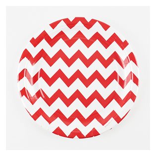 8 Red Chevron Paper Plates