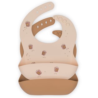 Bib Silicone 2 Pack - Popcorn/Light Brown