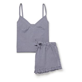 Women's Frilly Short & Cami Set - Marine Gingham 