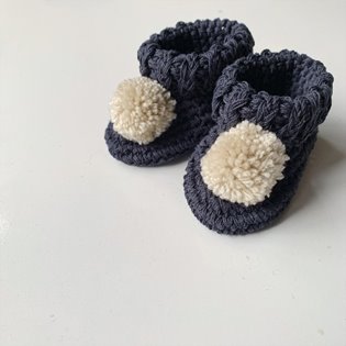 Organic Cotton Pom Pom Booties  - Ink 