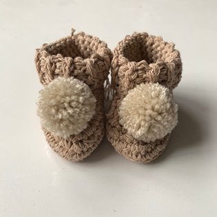 Organic Cotton Pom Pom Booties  - Sand