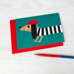 dog in beret greeting card